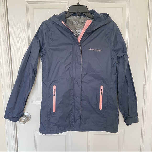 VINEYARD VINES Stow & Go Navy Blue with Pink Accents Raincoat - XS - flawed - Picture 3 of 15
